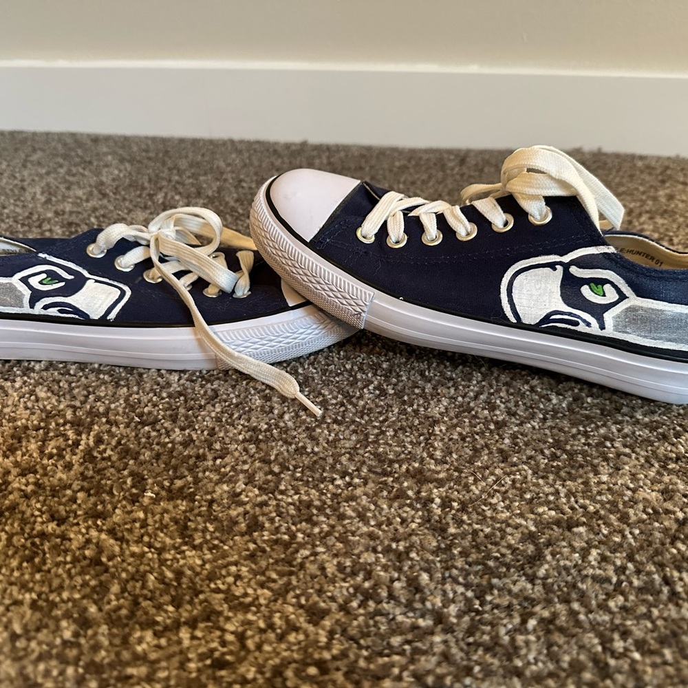 Hand painted Seattle Seahawks Navy Blue Sneakers